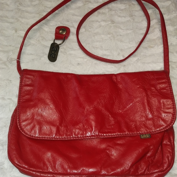 Vintage S.A.S 1980's Red Leather hand bag - Picture 1 of 4